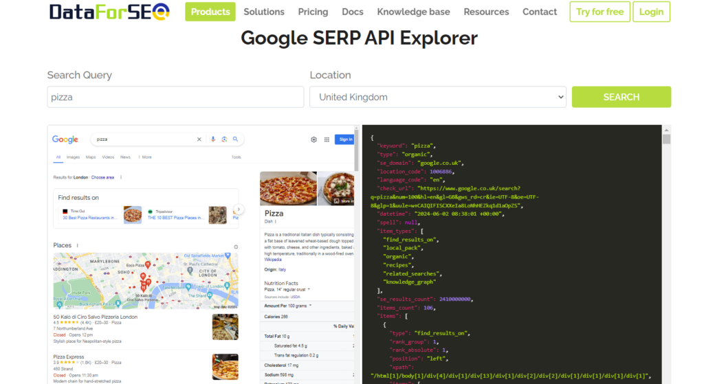 Figure 2 - DataForSEO SERP API demo explorer