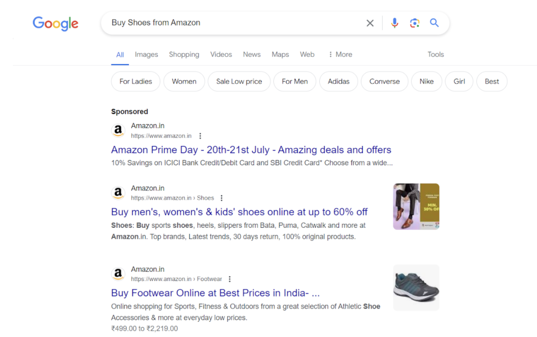 Buy shoes from amazon query