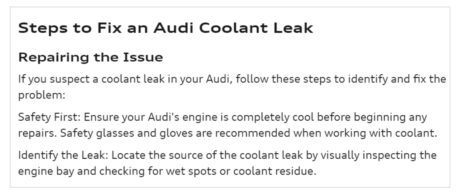 How to fix an Audi coolant leak