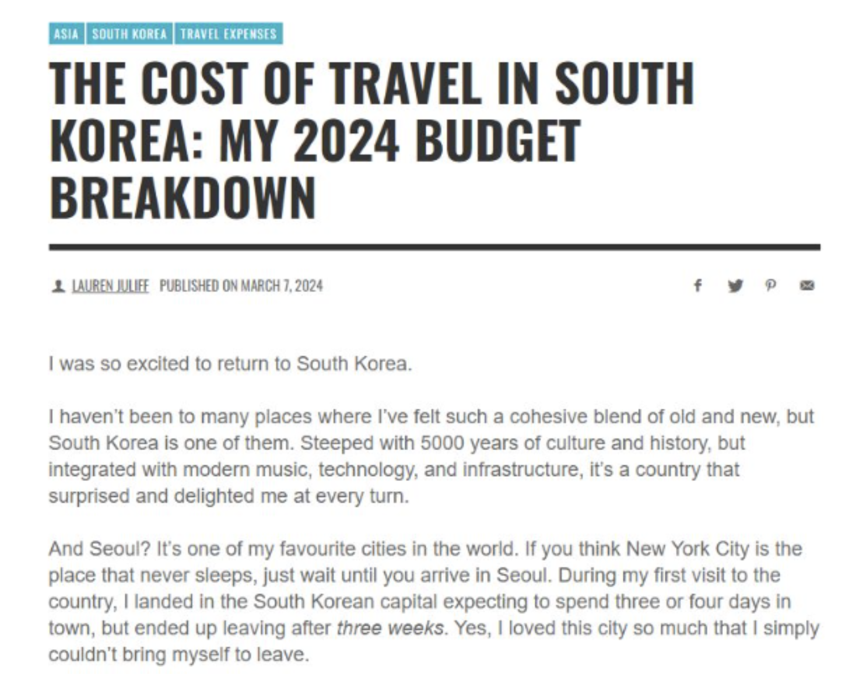 Author expertise - Korea travel article