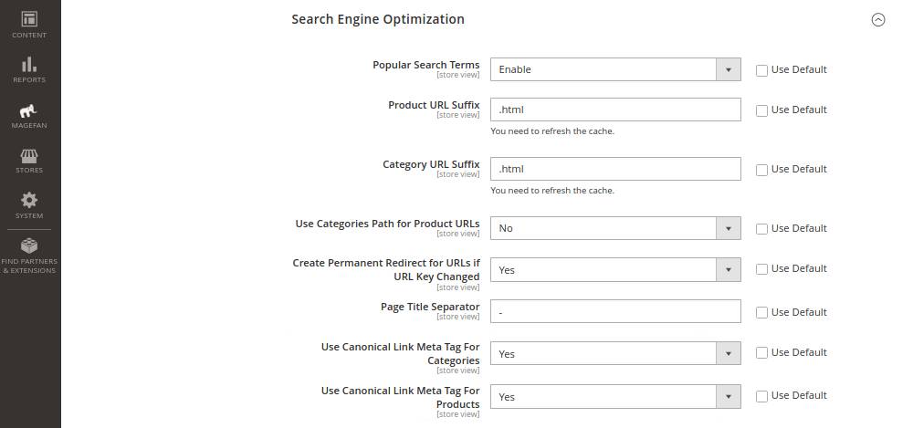 magento canonical settings