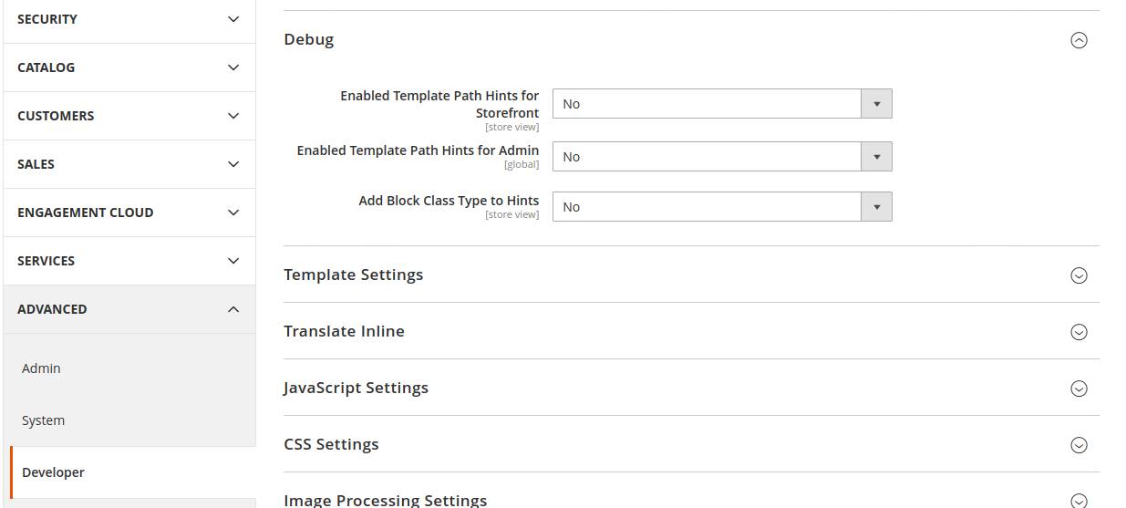 magento debug menu