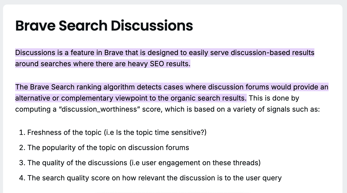 Brave search discussions